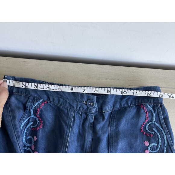 Johnny Was Workshop Embroidered Wide Leg High Elastic Waist Pants Denim Blue XS - Picture 6 of 11